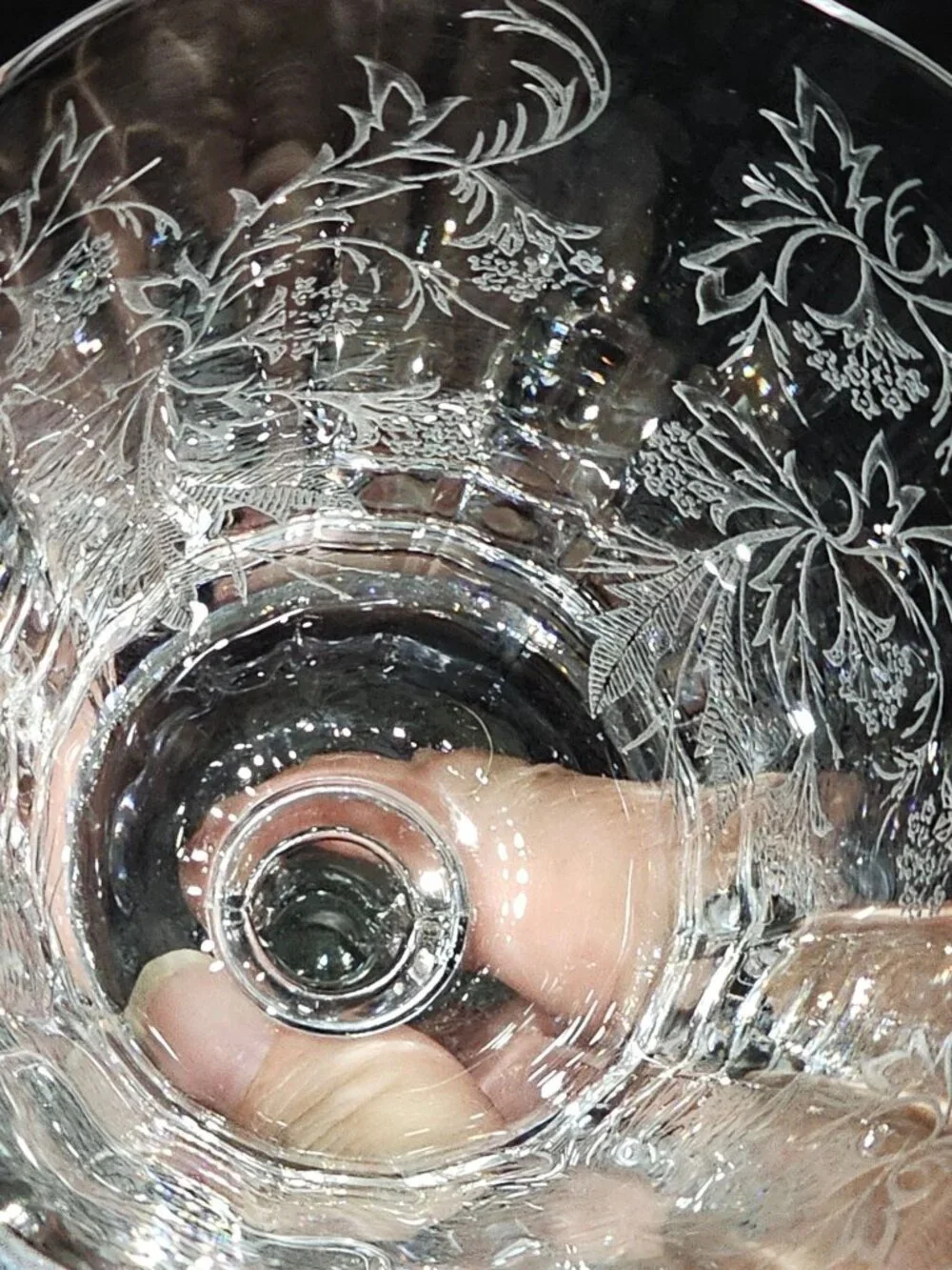 Fostoria Heather Water Goblet etched floral lace glass 9oz beaded vintage